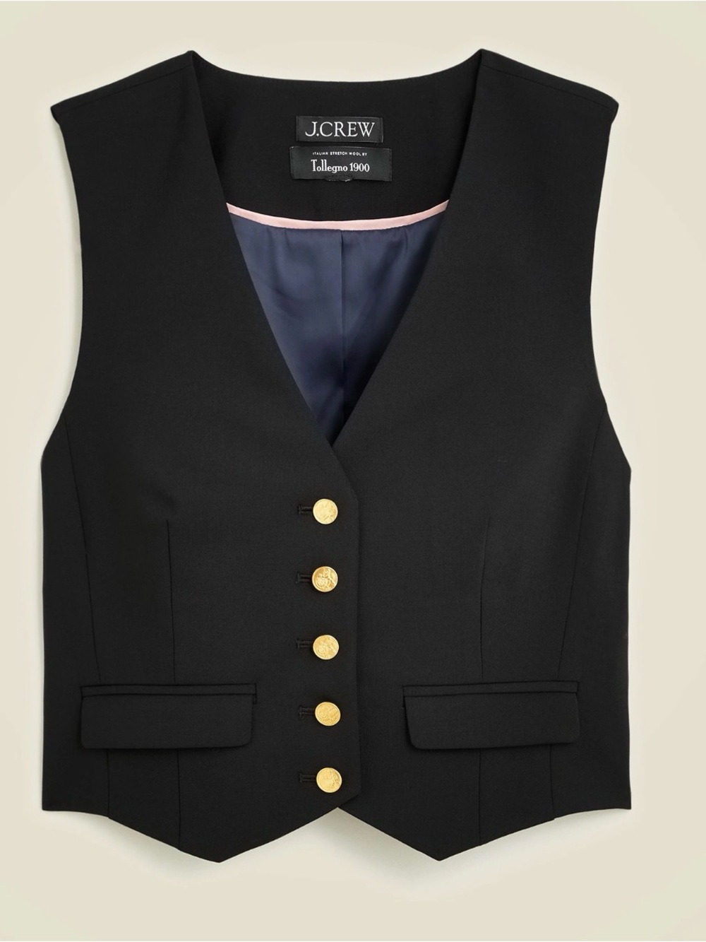 J. Crew Black Tailored wool Vest with Gold-Tone Buttons